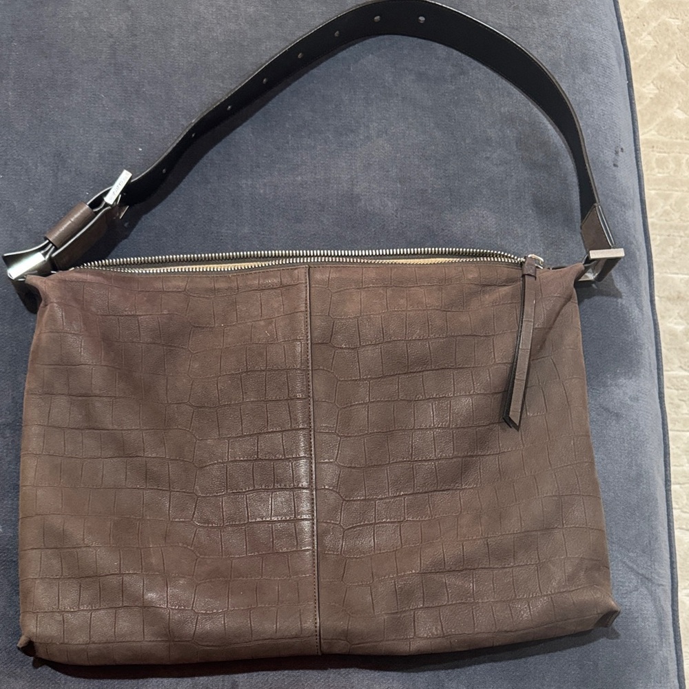 Allsaints Brown Crocodile-Embossed Purse with adjustable Shoulder Strap